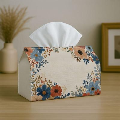 2D Flat 1pc Classic Botanical Frame Decorative Floral Border Vintage Tissue Box with Storage Organizer for Home, Kitchen, Car, Spill-Resistant& Easy-C