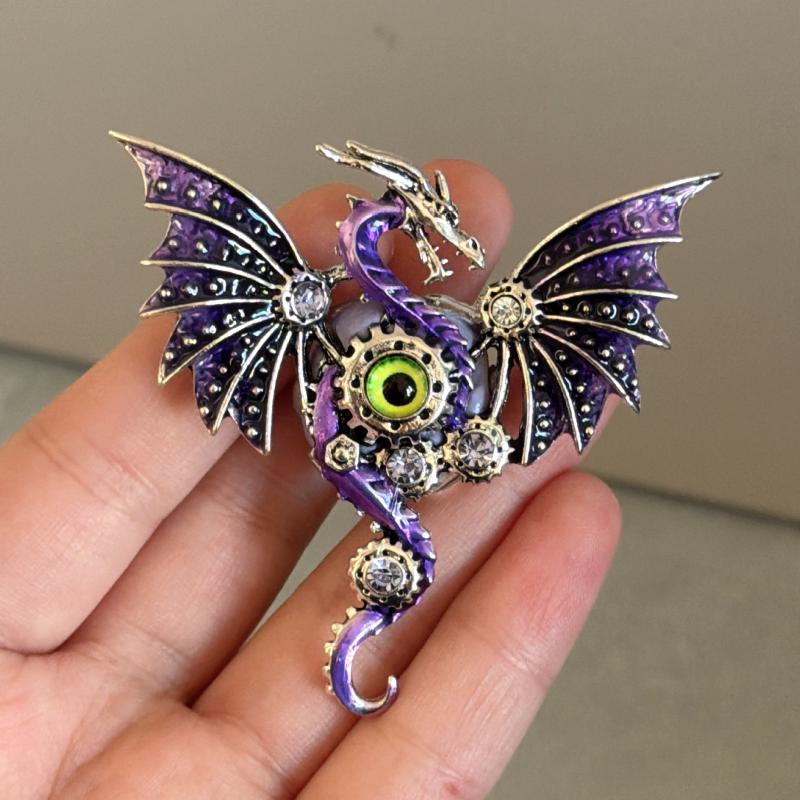 Mechanical Dragon Shaped Enamel Colored Brooch Fantasy Wing Dragon Style Retro Clothing Accessories Badge Jewelry Gift