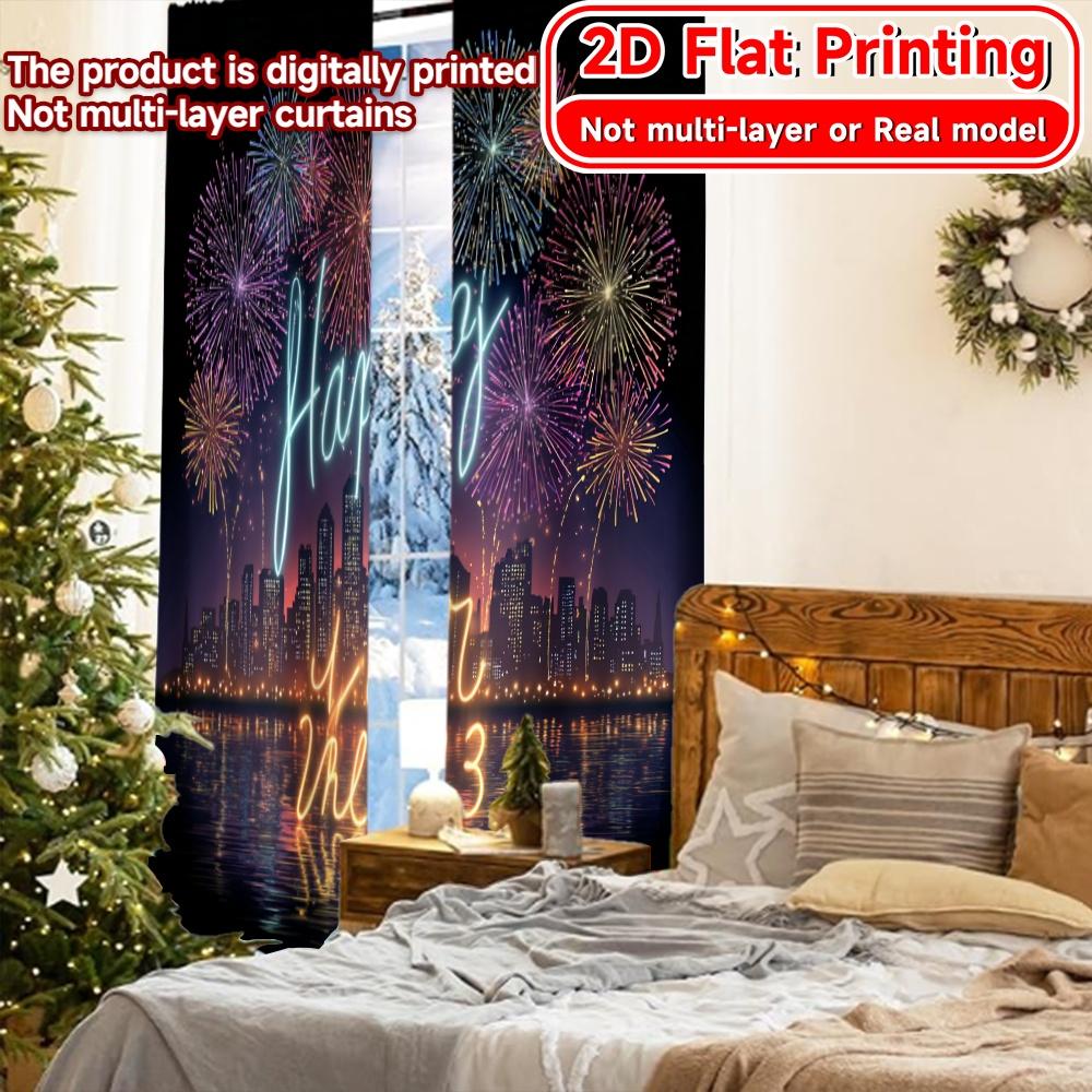 2D Flat Printing  2pcs NewYearCelebration Popular Window Curtain Versatile 100% Polyester Curtains Decorations For Home Ldeal