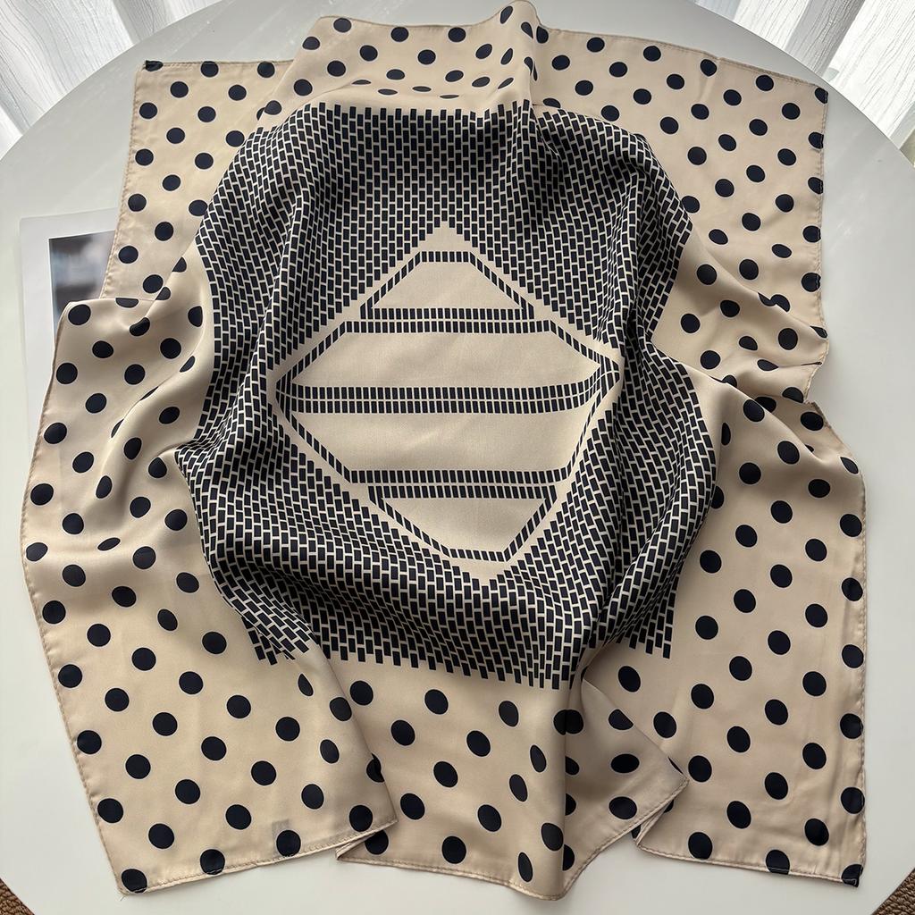Design Print Dot Square Scarf Silk Feeling Neckerchief Bandana Women Shawl Scarves Wrap Head Kerchief Hair Band Ties