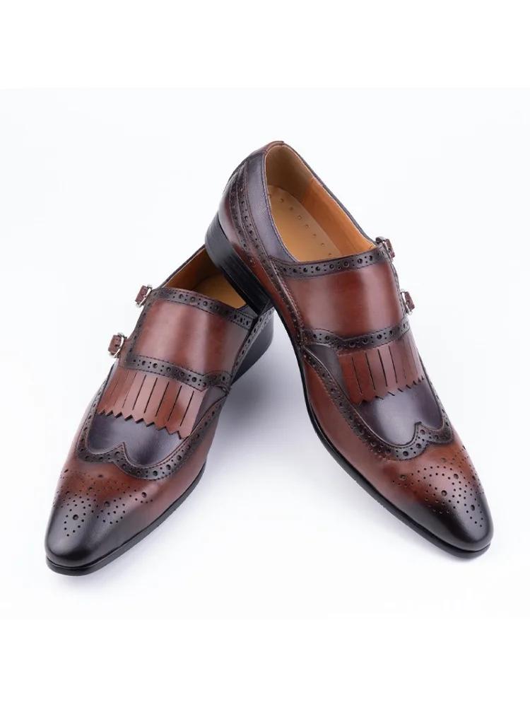 

Fashion Luxury Business Office Casual Leather Shoes Brogues Zapatos De Vestir Hombre Monk Dress Formal Shoe Comfortable Loafers Shoes 39 коричневый