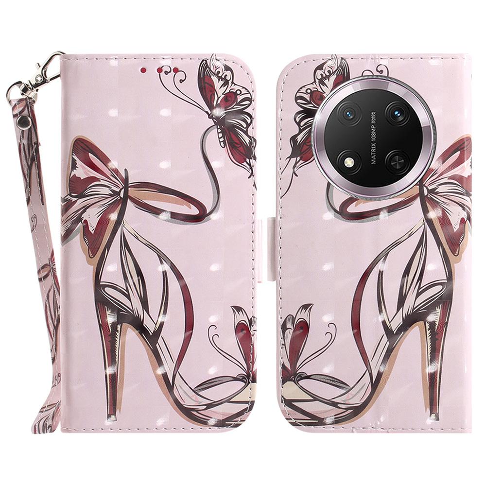 For Honor Magic7 Lite 5G/X9c 5G/X60 Pro 5G Case Pattern Printing Leather Wallet Phone Cover with Wrist Strap