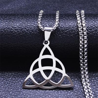 Celtic Knot Stainless Steel Triangle Leaf Pendant Necklace Men Women Protection Amulet Amulet Jewelry