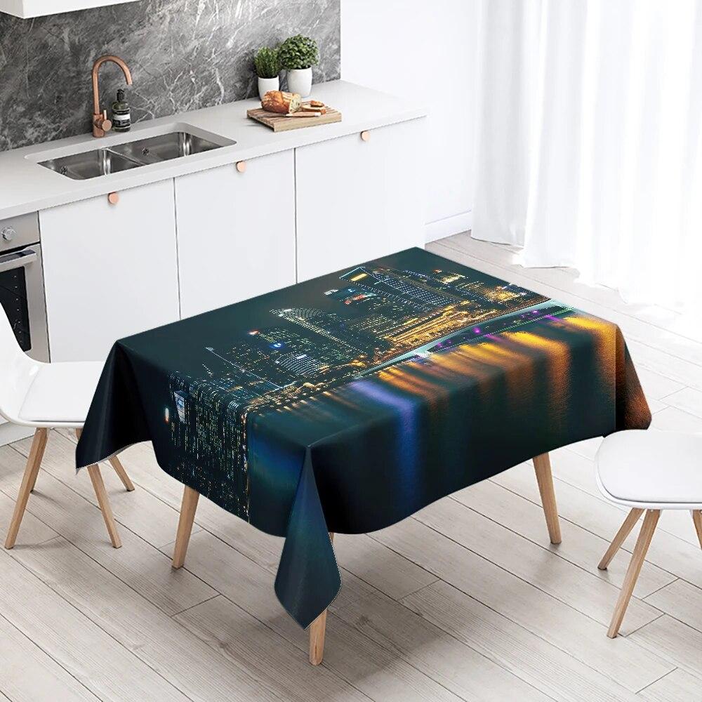 World Famous City Night Scene Tablecloth Wedding Party Restaurant Table Decoration Waterproof Kitchen New Home