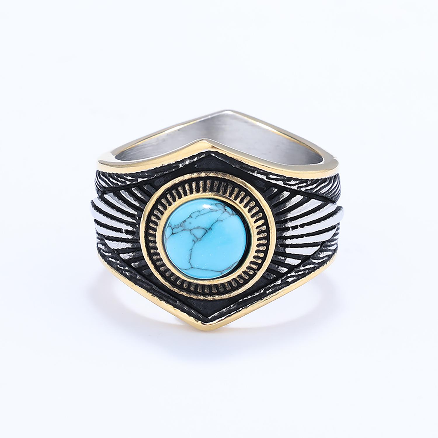 Vintage Turquoise Eight Point Star Stainless Steel Ring Native American Style Jewelry No. 7