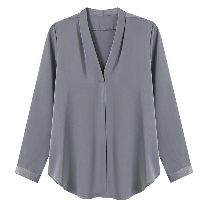 Vintage V-neck Shirt for Women Spring and Summer Long-sleeved Temperament Chiffon Workwear Suit with Simple Bottoming Tops
