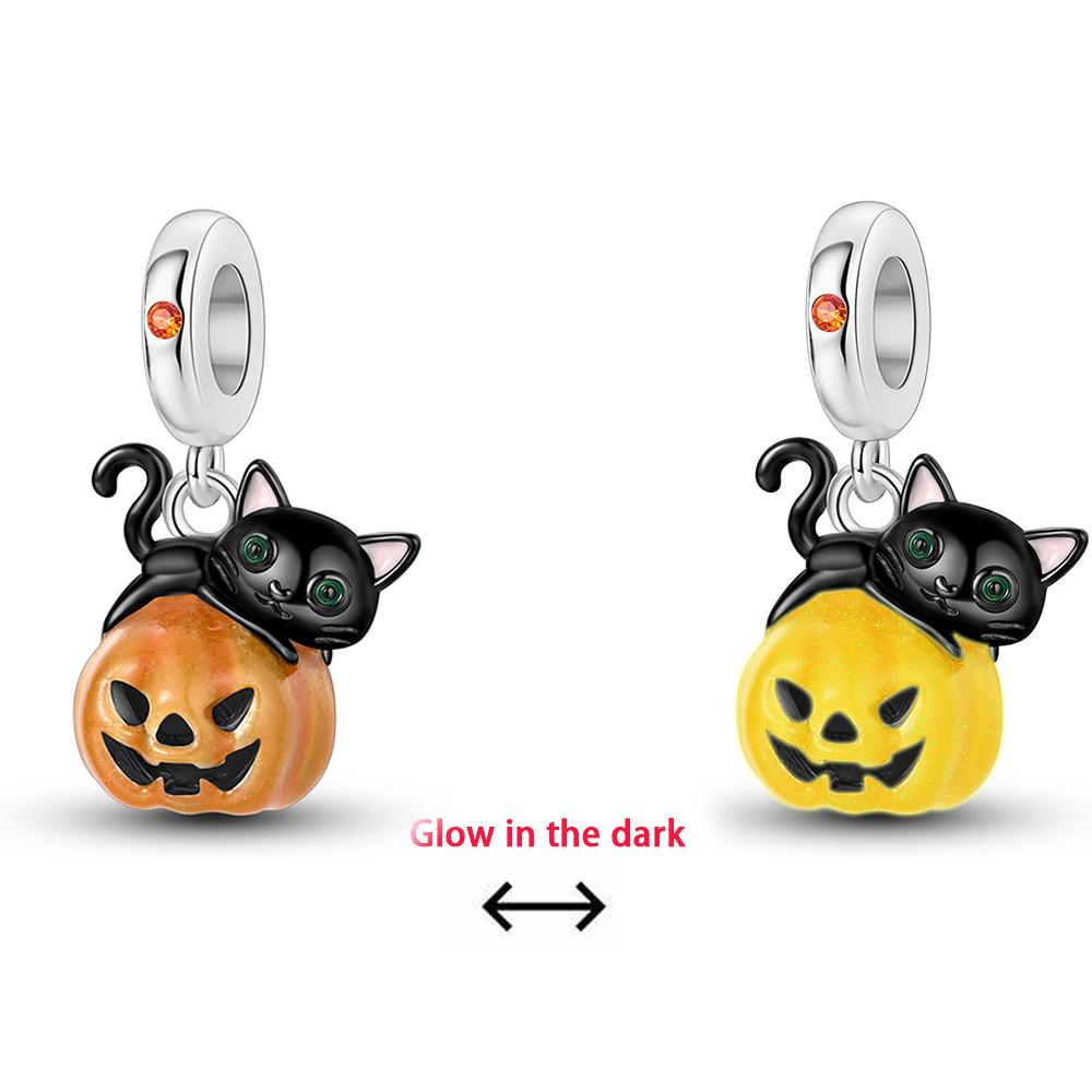 New Copper Glow-In-The-Dark Halloween Pumpkin Dangle Charm Fit Original Bracelet Spooky Skull Charm Bead Jewelry Gift