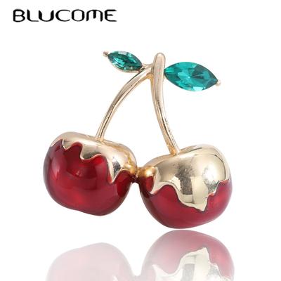 Enamel Cream Cherry Brooches for Women Unisex Fruits Summer Party Office Brooch Pins Gifts
