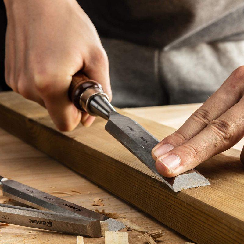 EZARC Set di 6 Scalpelli per Legno Strumenti per Intaglio del Legno Kit Scalpelli con Custodia Premium in Legno per Falegname Artigiano Regalo per Uomo