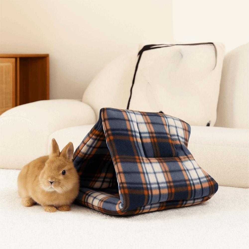 Semi-Enclosed Rabbit Cotton Nest Thickened Soft Pet Hideaway Hut Comfortable Warm Guinea Pig Plaid Nest For Small Animal
