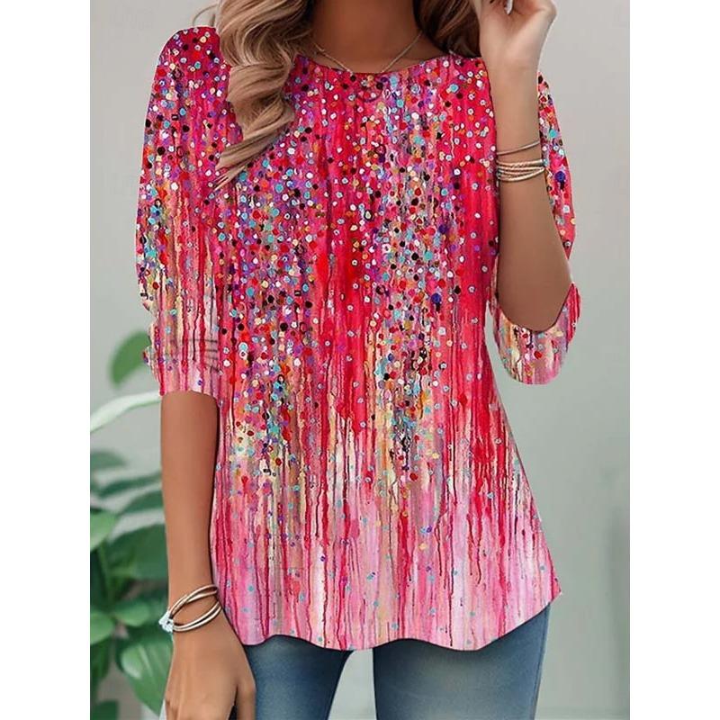 

Women s T Shirt Print Ombre Graphic Abstract Fashion Stylish Classic Long Sleeve Crew Neck Round Neck Regular Tops 5XL