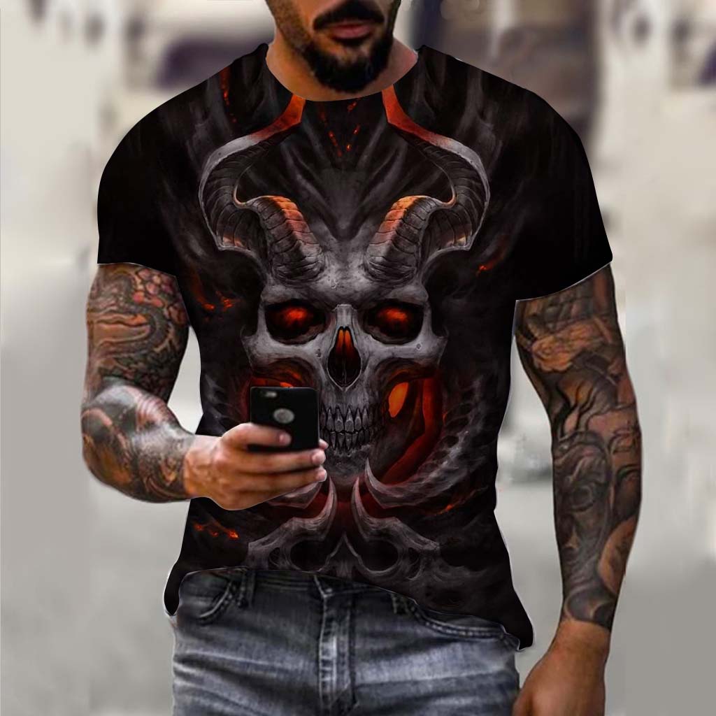Men's T-Shirt Undead Skeleton Pattern 3d Print Short Sleeve  Casual Man Clothes Summer Sport Shirts Oversized Tees For Men Kids