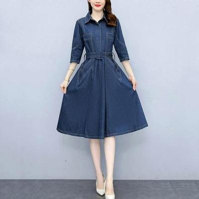 Frühling und Herbst Damen Mode Kleid Taille Slim Shirt Jeansrock