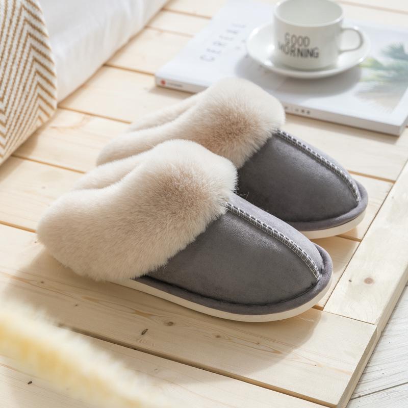 Women's Non-Slip Plush Cotton Slippers: Warm Couples' Footwear for Home in Autumn and Winter