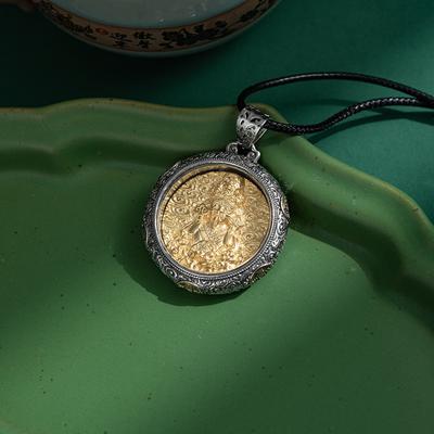 JMXD-Inlaid Copper Tibetan Zakiram God of Wealth Round Necklace, Retro Personalized Men's and Women's Safety Pendant