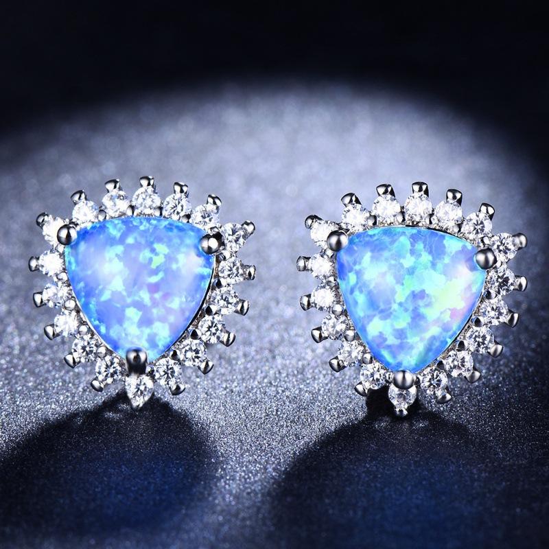 S Blue and White Green Orange Purple Triangle + White Diamond Women's Versatile Earrings