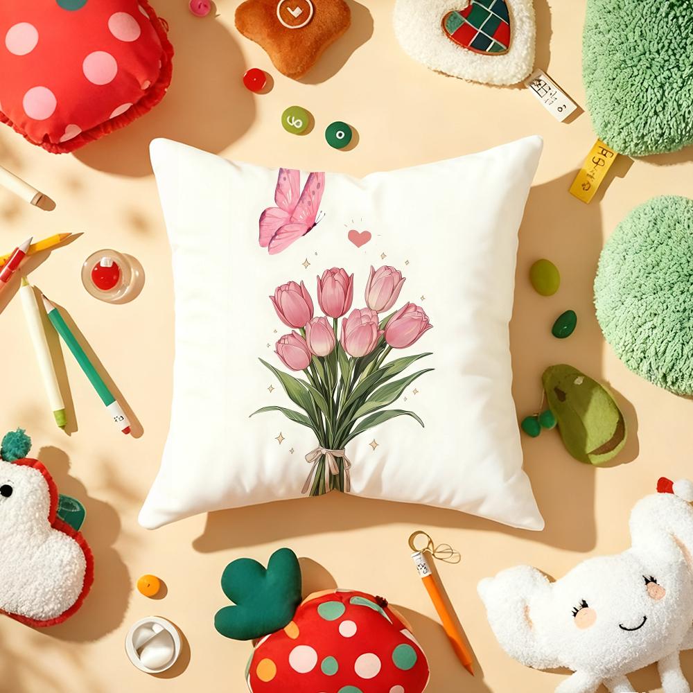 Beautiful Flowers Cushion Cover Soft Short Plush DoubleSided Printing Home Decor Machine Washable Pillow Case Gift