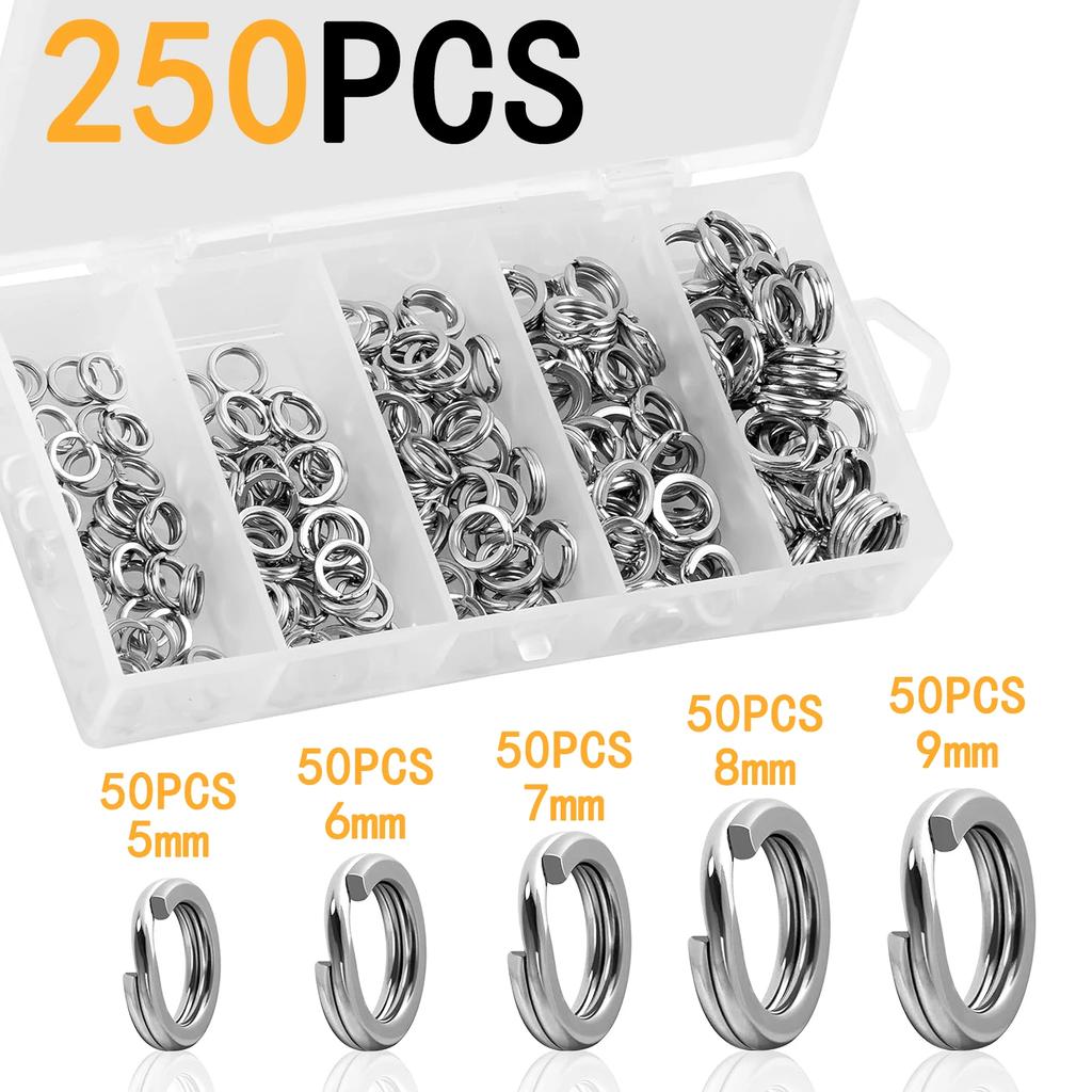 High-Strength Stainless Steel Split Rings for Fishing Lures Loop 5 Size Kit 200/250Pcs Corrosion-Resistant Connector Rings