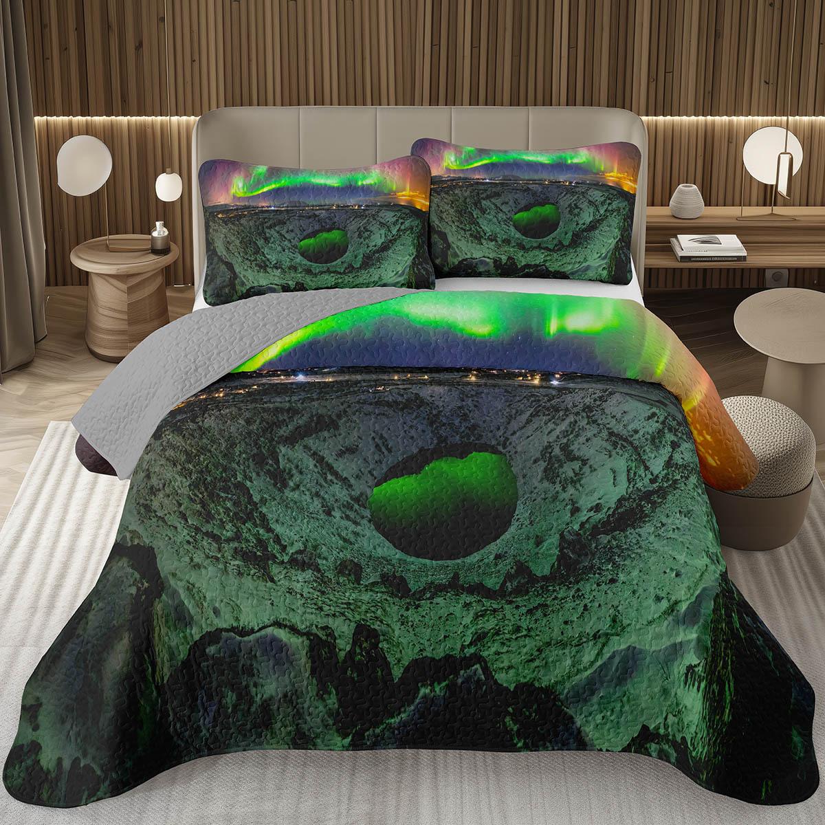 Покрывало Аврора Комплект покрывал Северное сияние Двуспальное King Звездное небо Аврора Стеганый комплект постельного белья Микрофибра Покрывало на кровать Снежная гора EU Single 135x200cm
