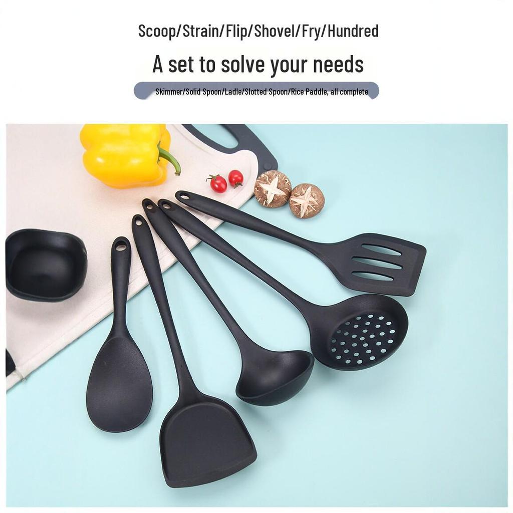 Silicone Non-stick Kitchen Baking Utensils Set: High-Temperature Brush, Scraper, Ladle, Slotted Spoon