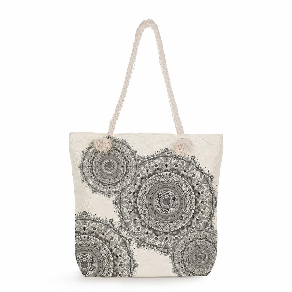Multifunctional Mandala Printed Thick Rope Shoulder Beach Bag Casual Large Capacity Handbag 7595