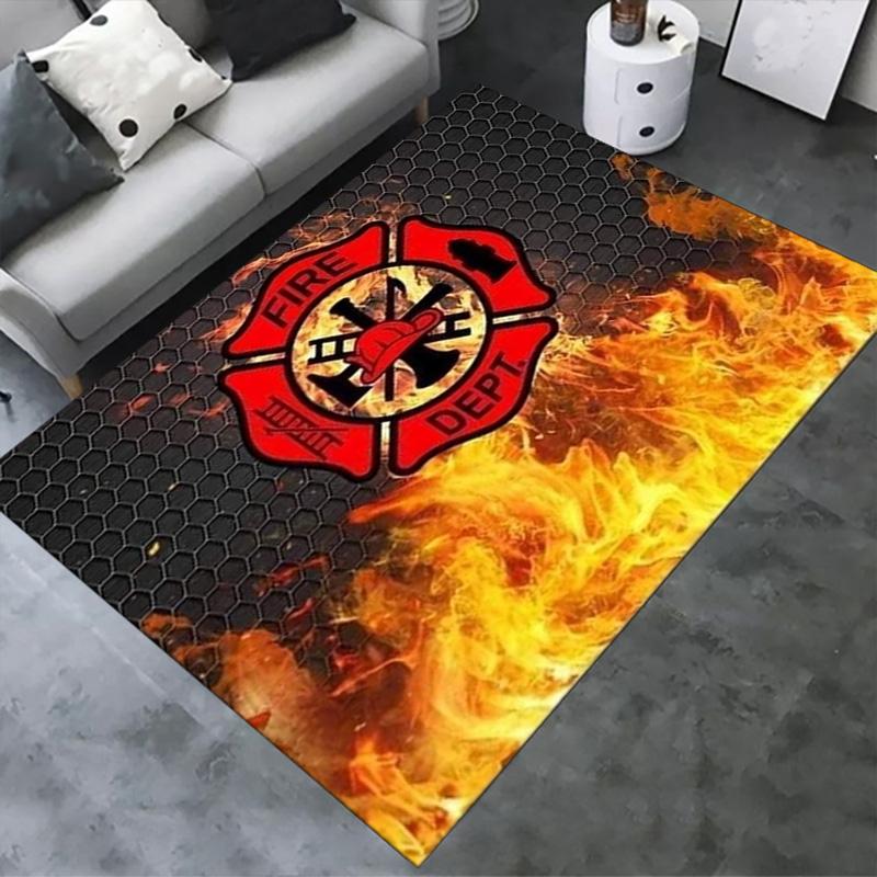 Firefighter Carpet Rug for Living Room Bedroom Home Sofa Decoration,Kids play Non-slip Floor Mat