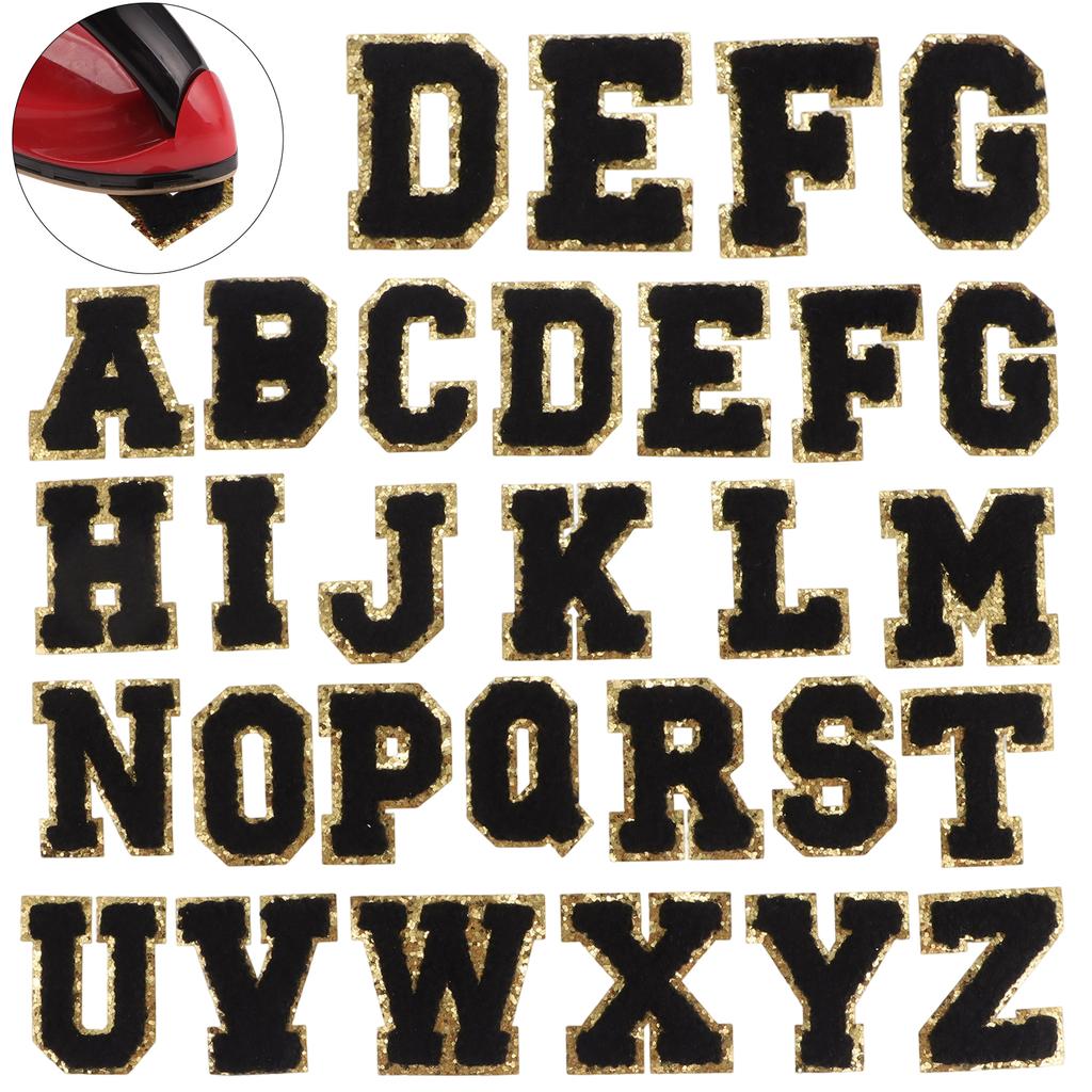 26pcs A-Z English Letter Glitter Pearls Rhinestone Patches Repair Embroidered Sew on Appliques,Patches for DIY Clothes Bags Hats