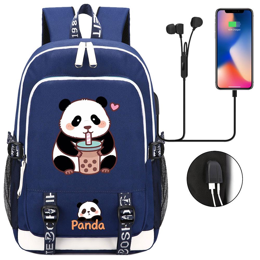 Kawaii Panda Print Tiener USB Laptop Rugzak Kinderen Jongens Meisjes Terug Naar School Boekentassen Vrouwen Mannen Reizen Rugzak