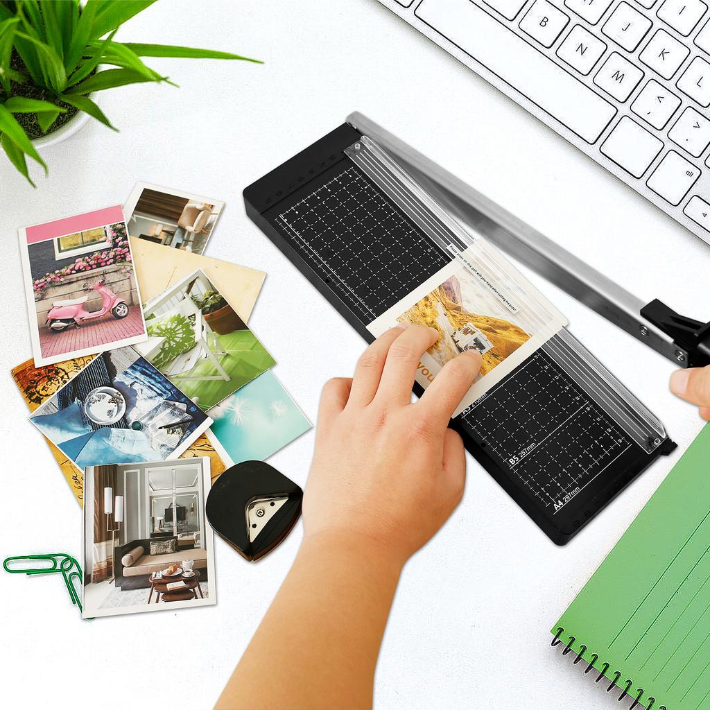 Gilotyna do papieru, trymer do papieru w stosie, pojemność 8 arkuszy, dokładny A4, wielopapier z zaokrąglarką naroży R4, podkładka do cięcia papieru kraft