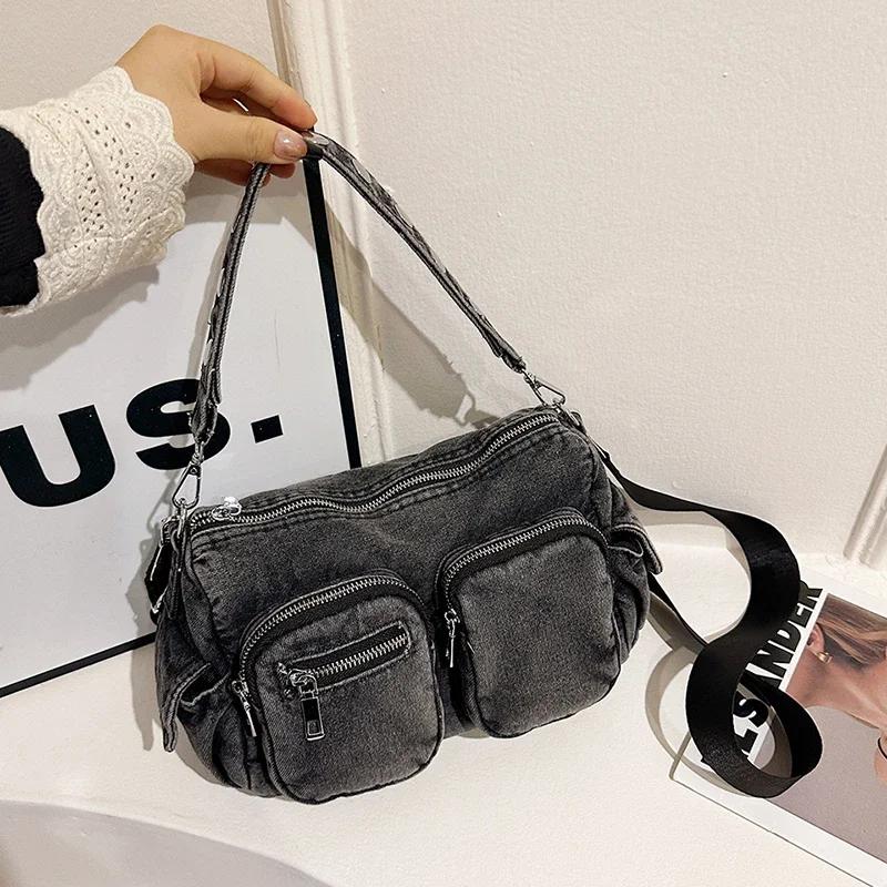 

Advanced Feeling Multiple Pockets Vintage Denim Shoulder Bag чёрный