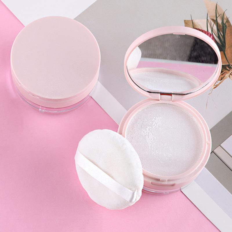 Boîte de Poudre Libre Portable avec Houppette de Maquillage Plastique 20g Pot Vide de Poudre Libre avec Miroir Récipient pour Maquillage Cosmétiques de Voyage