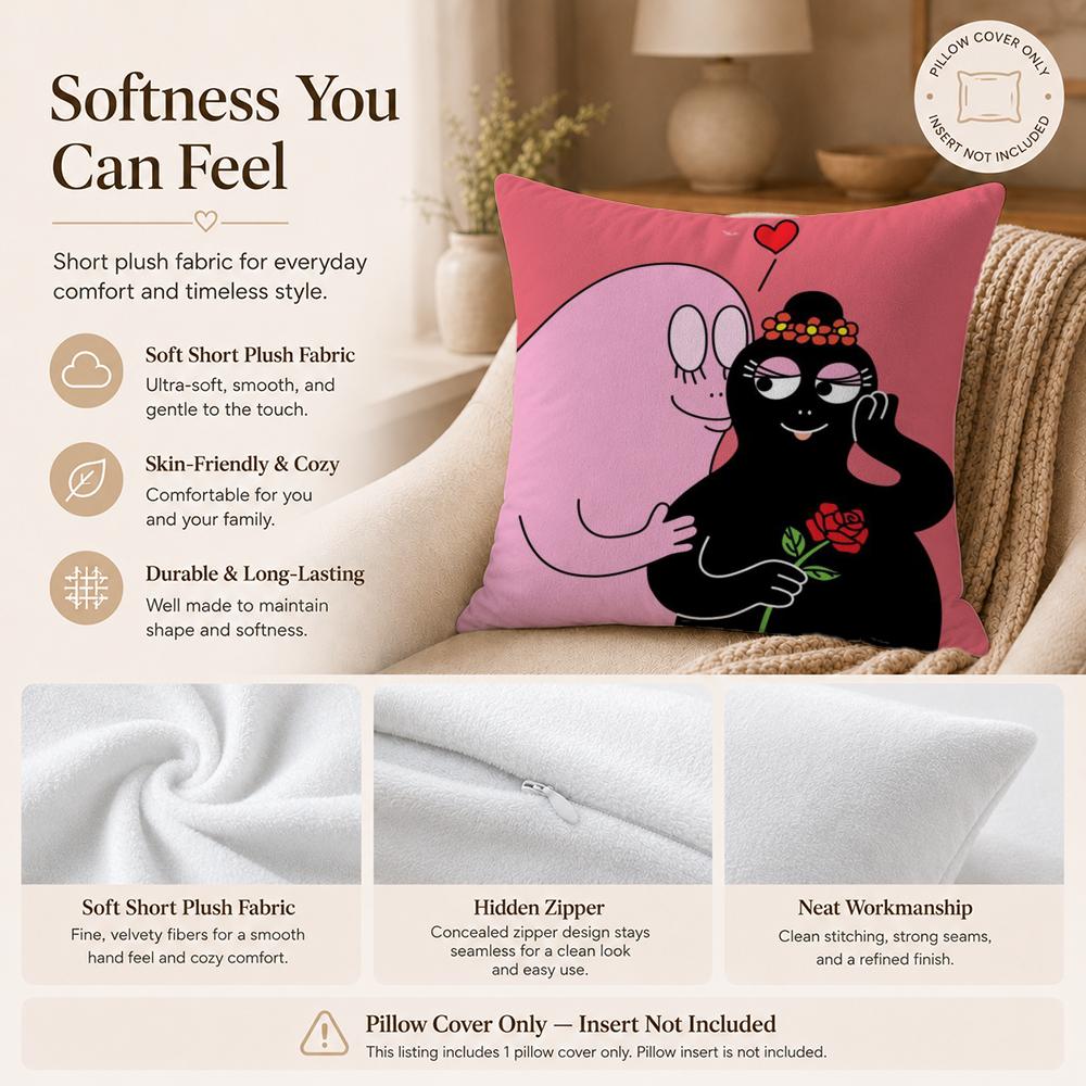 Cartoon B-BarbapapaS Cushion Cover Double-Sided Printed Pillow Cover Hypoallergenic Dust-Mite Proof