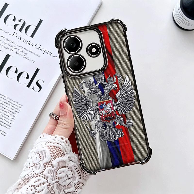 Russia Russian Flags Emblem Soft Phone Case For Xiaomi Redmi Note 14 15 Pro Plus 13 12 11S 11T 5G 10 9S 9 Plating Anti-Fall Fund