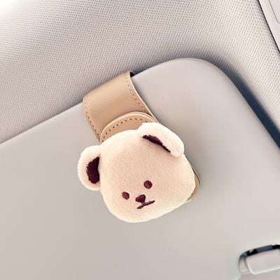 1 stuks Leuke Bloem Universele Zonnebrilhouders Voor Auto Magnetische Lederen Clip Cartoon Beer Auto Zonneklep Brilhanger Doos Interieur