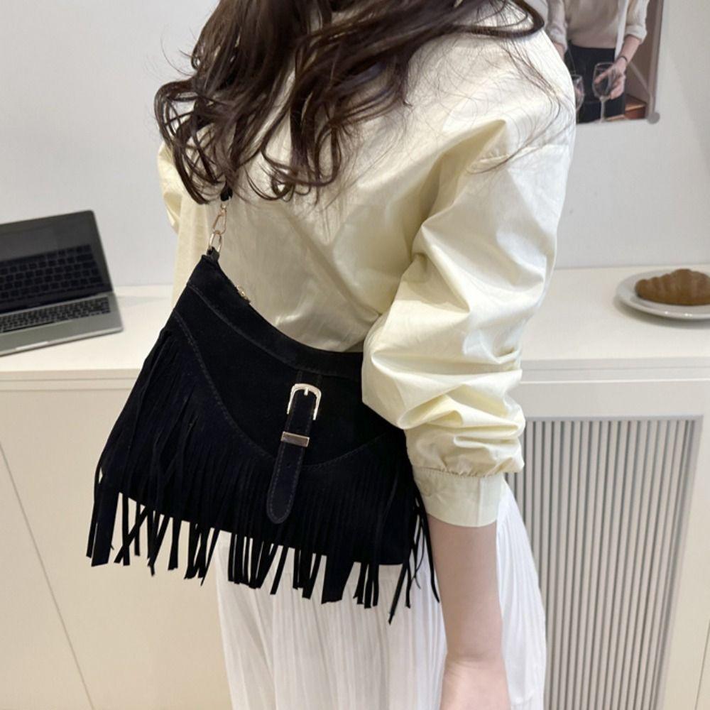 Buckle Suede Handbag Korean Style Underarm Packs Fashion Tassel Shoulder Bag  Girls