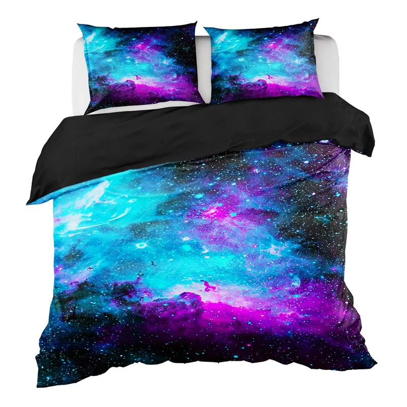 Galaxy Theme Blue Purple Design Duvet Cover Full Size For Girls Boys Teens Kids Gifts Starry Dream Sky Bedding Collection Room Decor