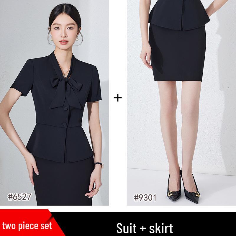 Women's Thin Dark Blue Short-Sleeve Suit Set - Summer Hotel Front Desk, Lobby Manager, Jewelry Store Uniform