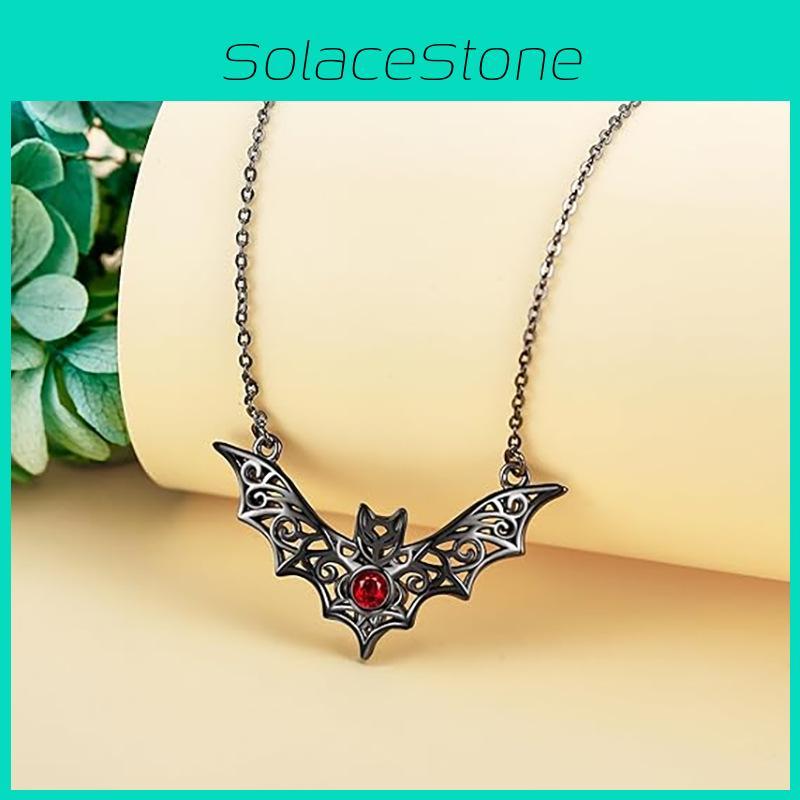 Gothic Bat Pendant Necklace With Faux Ruby Cutouts And Alloy Material For Halloween Costume Accessories