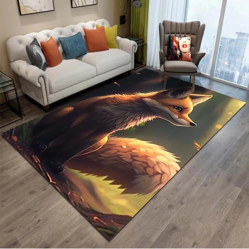 Cartoon Animals Colour Fox  3D Print Rug Carpets for Living Room Home Decor Carpet Children Bedroom Play Soft Non-slip Large Mat
