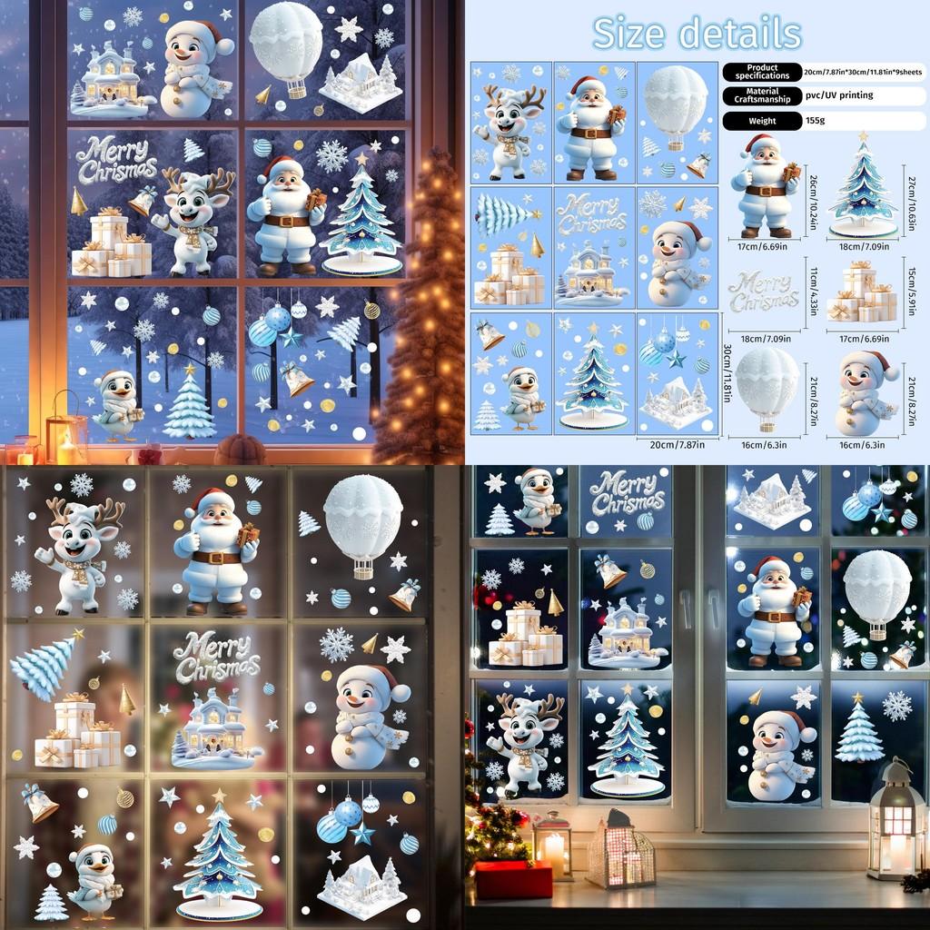 Kerst Raamstickers Pvc Statische Stickers Set Voor Vakantie Scène Decoraties