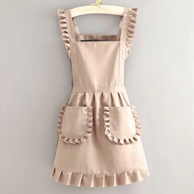 1Pc Stylish Korean  Apron, Princess Apron, Canvas Waterproof Dining Apron With Pockets, Polyester Apron For Women