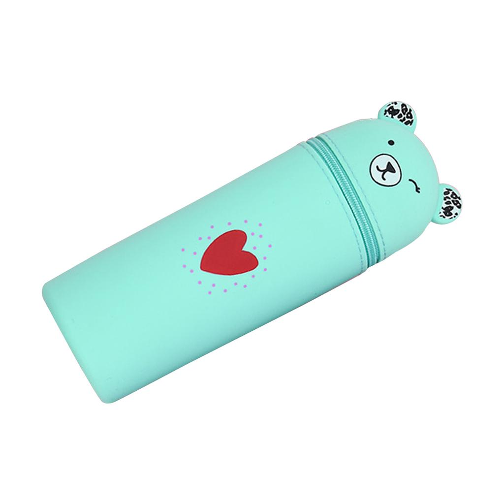 Suport pentru creion cu ursuleț de desene animate, geantă de silicon pentru creion, pungi pentru creion cu fermoar, suport pentru creion în picioare pentru student
