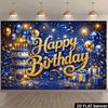 2D Flat Printing Blue Gold Birthday Banner for Studio & Home Parties