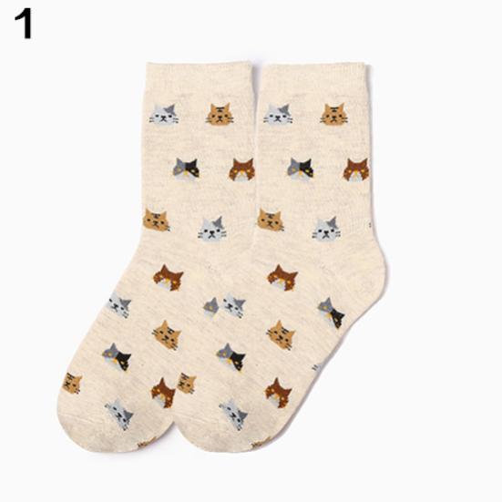 Women's Winter Stylish Autumn Cartoon Animal Cute Cat Pattern Cotton Ankle Socks