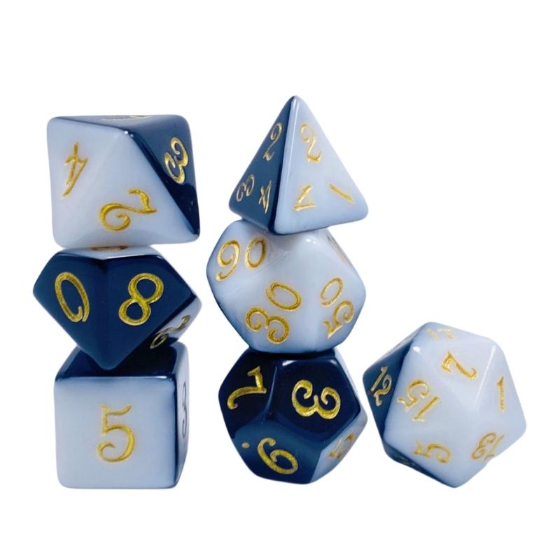 7 Pieces Multi-Sided Acrylic Dices Set Polyhedral Dices Double Color Table Game Dices Easy to Read Number Durable