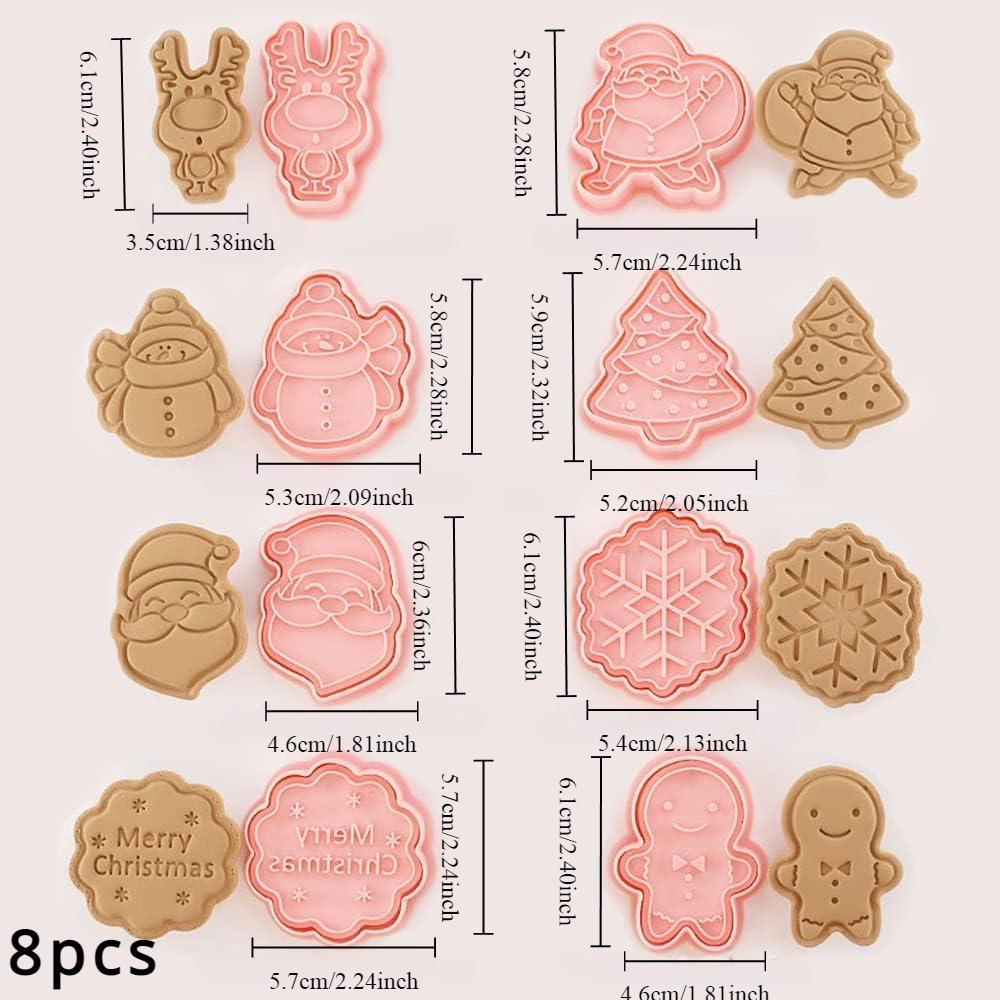 8Pcs/set Cookie Cutters Plastic 3D Cute Cartoon Pressable Biscuit Mold Embosser Cookie Stamp Christmas Kitchen Baking Pastry