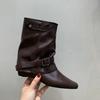 Vintage Suede Khaki Short Boots Women's Boots French Boots Autumn Niche Design Western Pile Boots Knight Boots