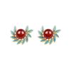 Gold-Plated Enamel Red Agate Earrings for Women with 925 Sterling Silver Posts - High-End New Chinese Style