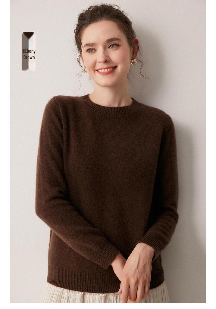 Women's 100% Cashmere Round Neck Sweater - Autumn/Winter Loose Knit Pullover