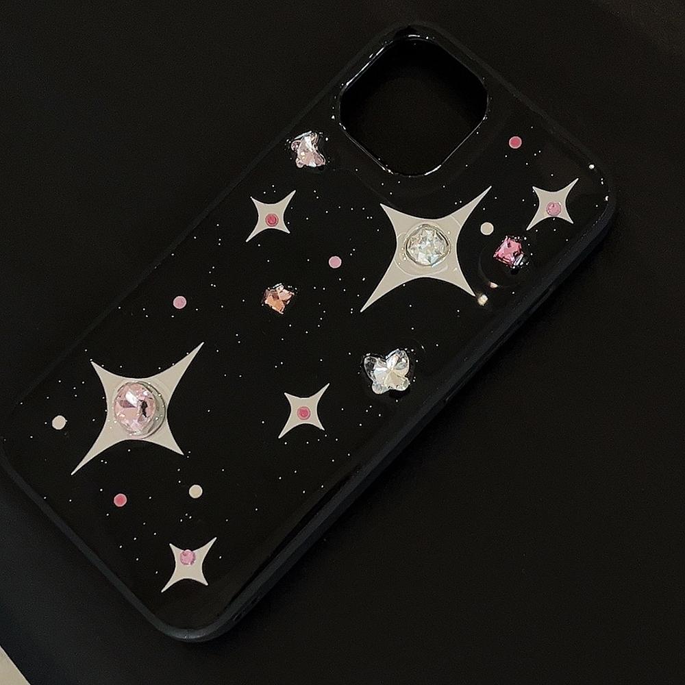 3D Strassstern Handyhülle Für iPhone 17 16 15 14 13 12 11 Pro Max 14promax Schwarze Weiche Rückseite
